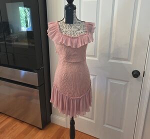 Textured Ruffle Mini Dress in Dusty Rose